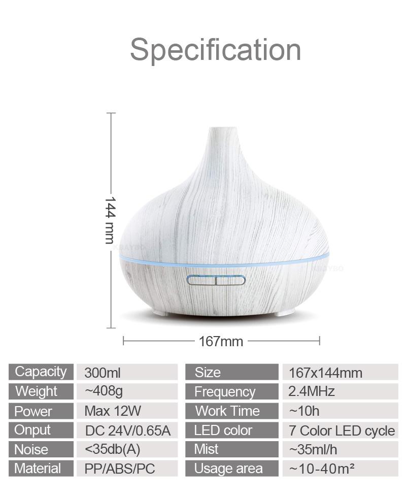 KBAYBO 300ml Electric Humidifier Aroma Oil Diffuser Ultrasonic White